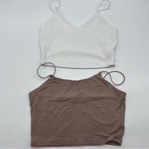 Lot of 2 Summer Tank Tops White and Tan Fitted Crop Camisol